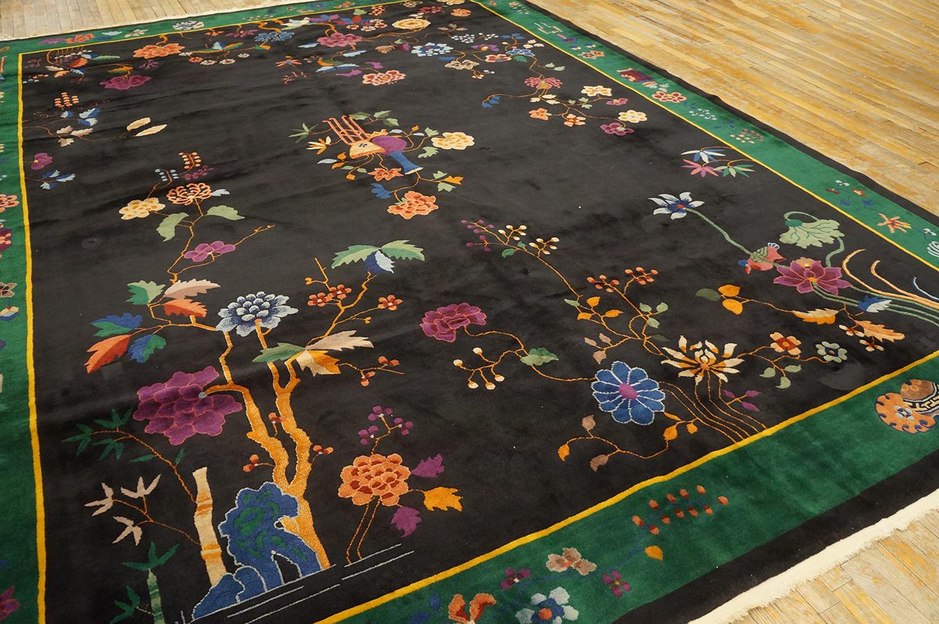 1920s Black Chinese Art Deco Carpet ( 10' x 13' 6