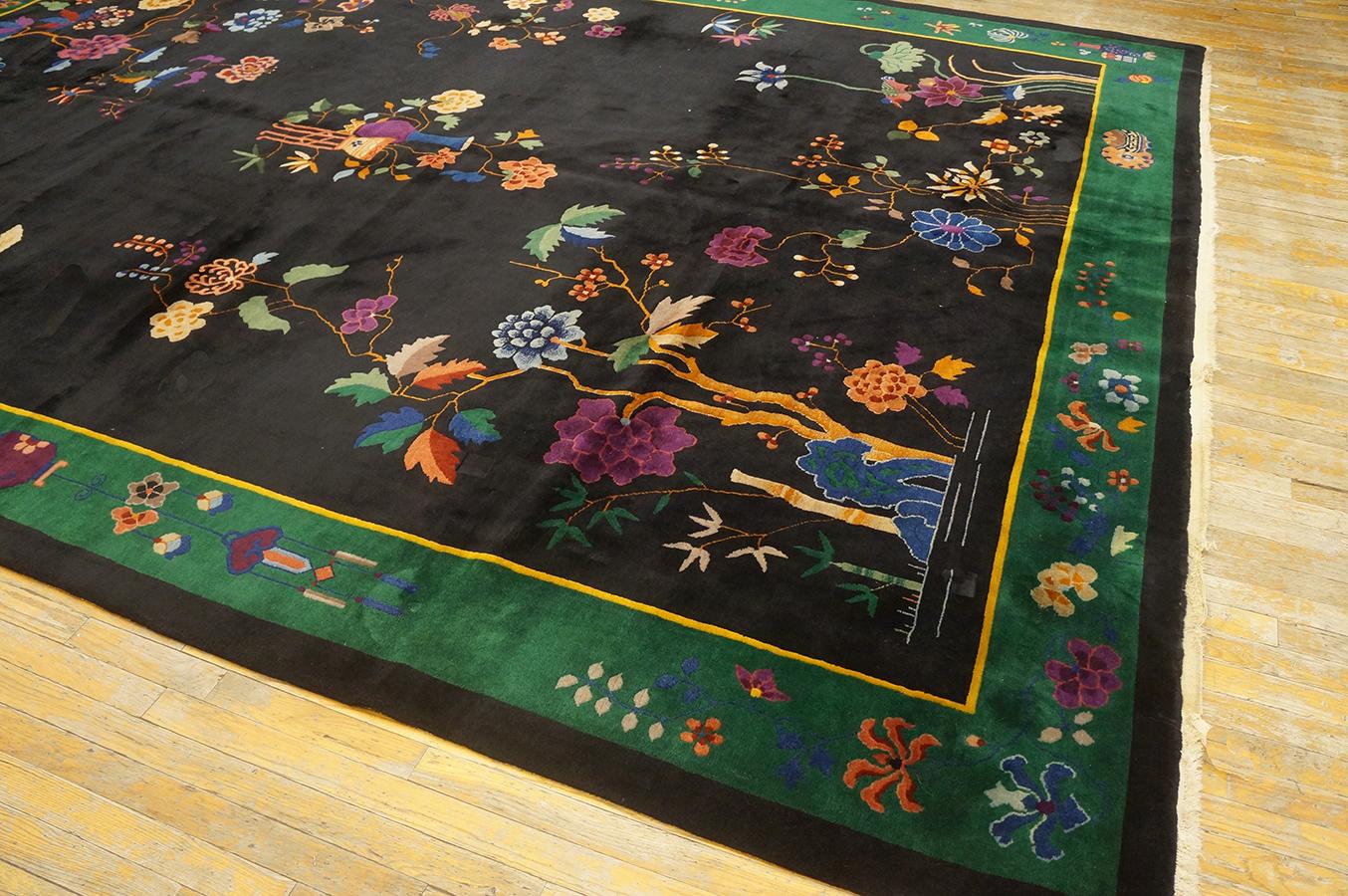 1920s Black Chinese Art Deco Carpet ( 10' x 13' 6