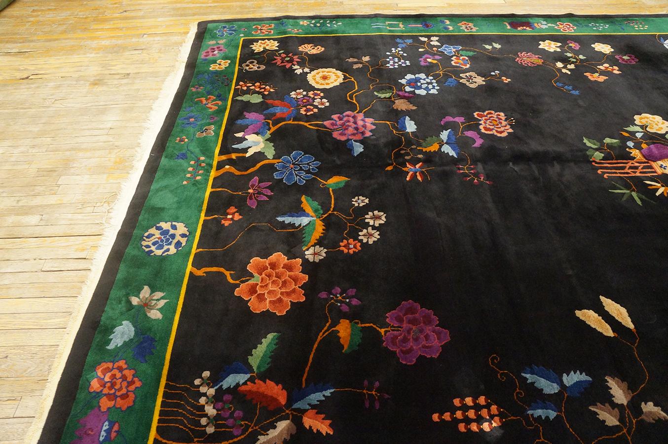 1920s Black Chinese Art Deco Carpet ( 10' x 13' 6