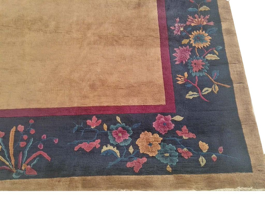Hand-Knotted 1920s  Chinese Art Deco Carpet ( 10'2