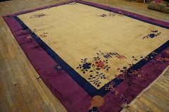 1920s Gold Floral Modern Antique Chinese Art Deco Rug 10'2"x15'2" Wool Carpet