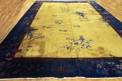 Beautiful Gold & Blue Color With Chinoiserie Design Antique Chinese Art Deco Rug