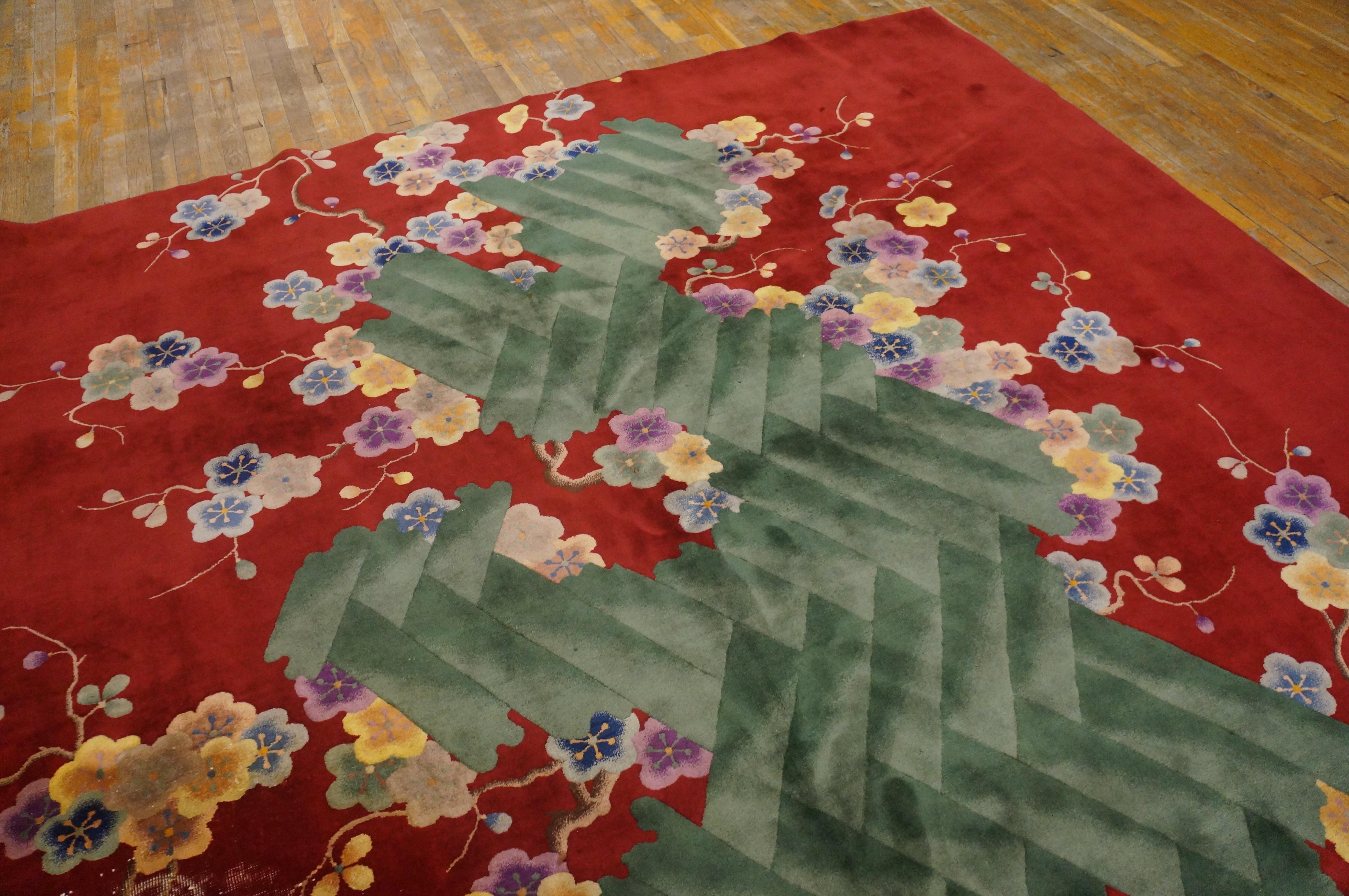 Hand-Knotted 1920s Chinese Art Deco Carpet by Nichols Workshop ( 10' x 17'6