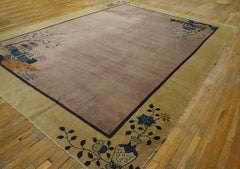 1920s Earth Tone Tan Sand Antique Chinese Art Deco Carpet 10' x 13'2" Wool Rug