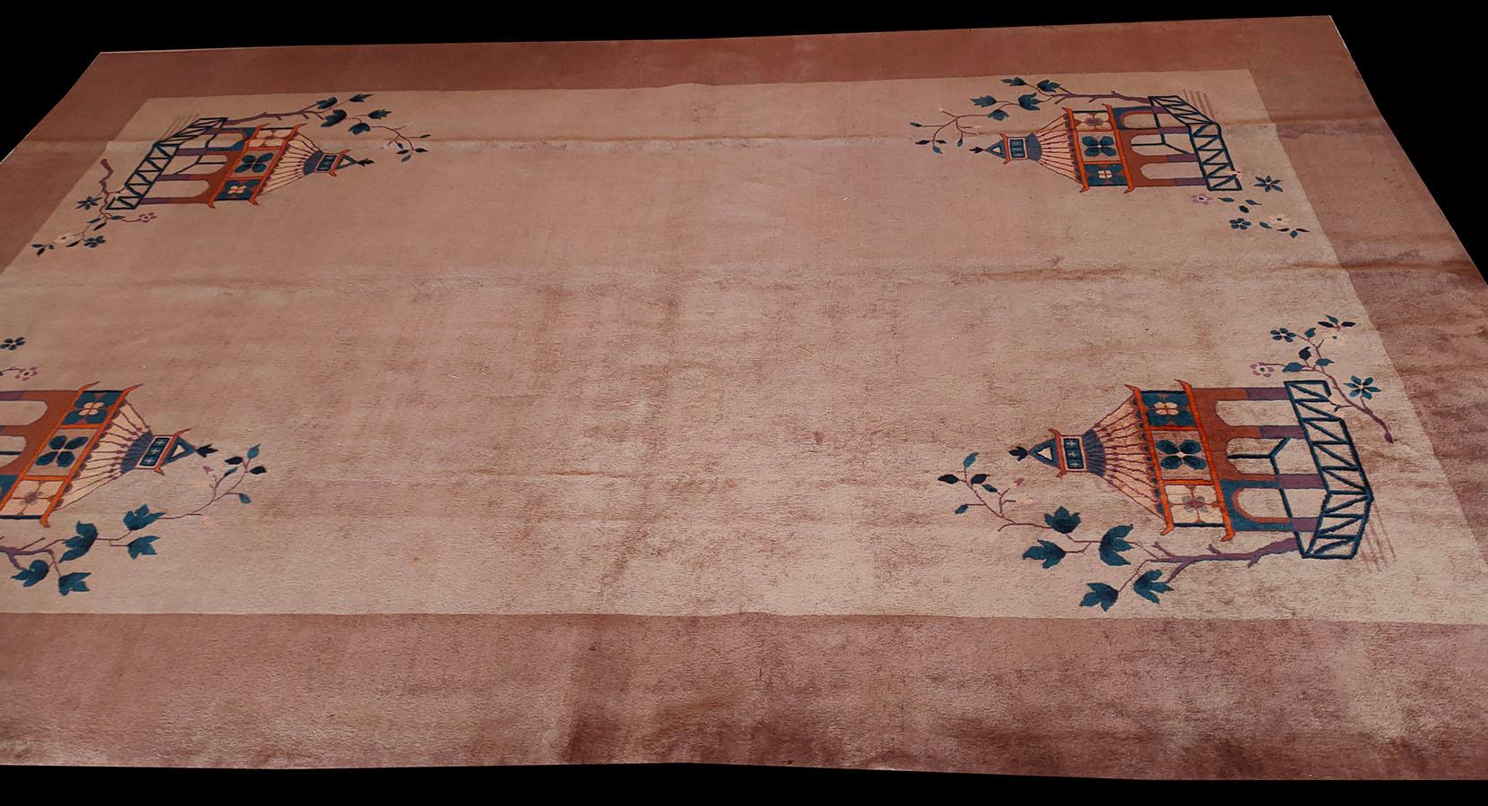 Wool 1920s Chinese Art Deco Carpet ( 10'6