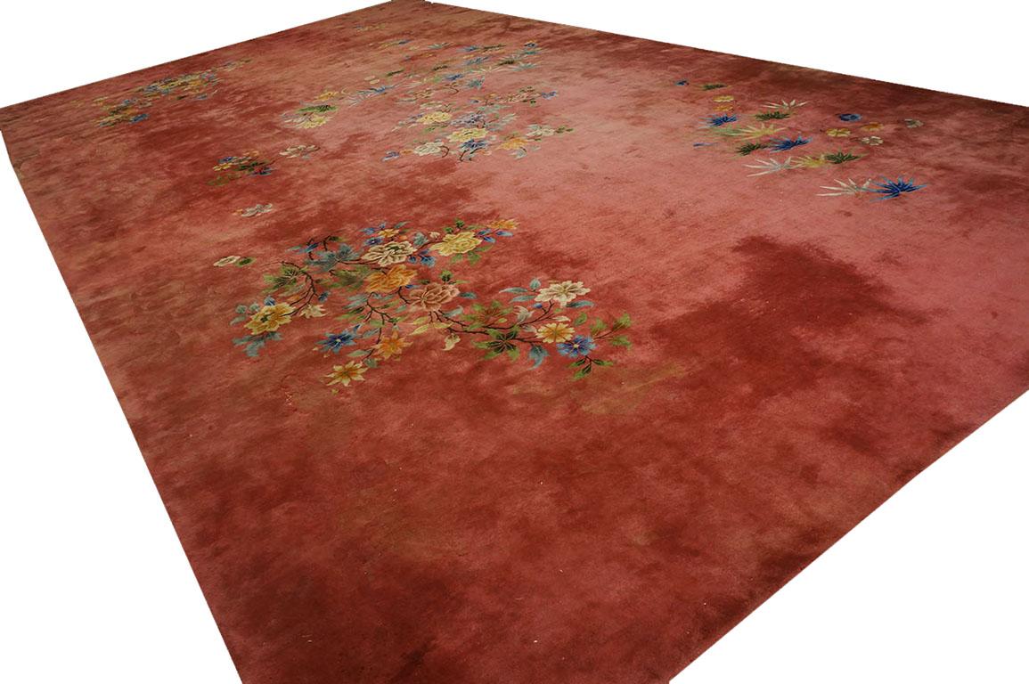 Hand-Knotted 1930s Chinese Art Deco Carpet ( 11'9