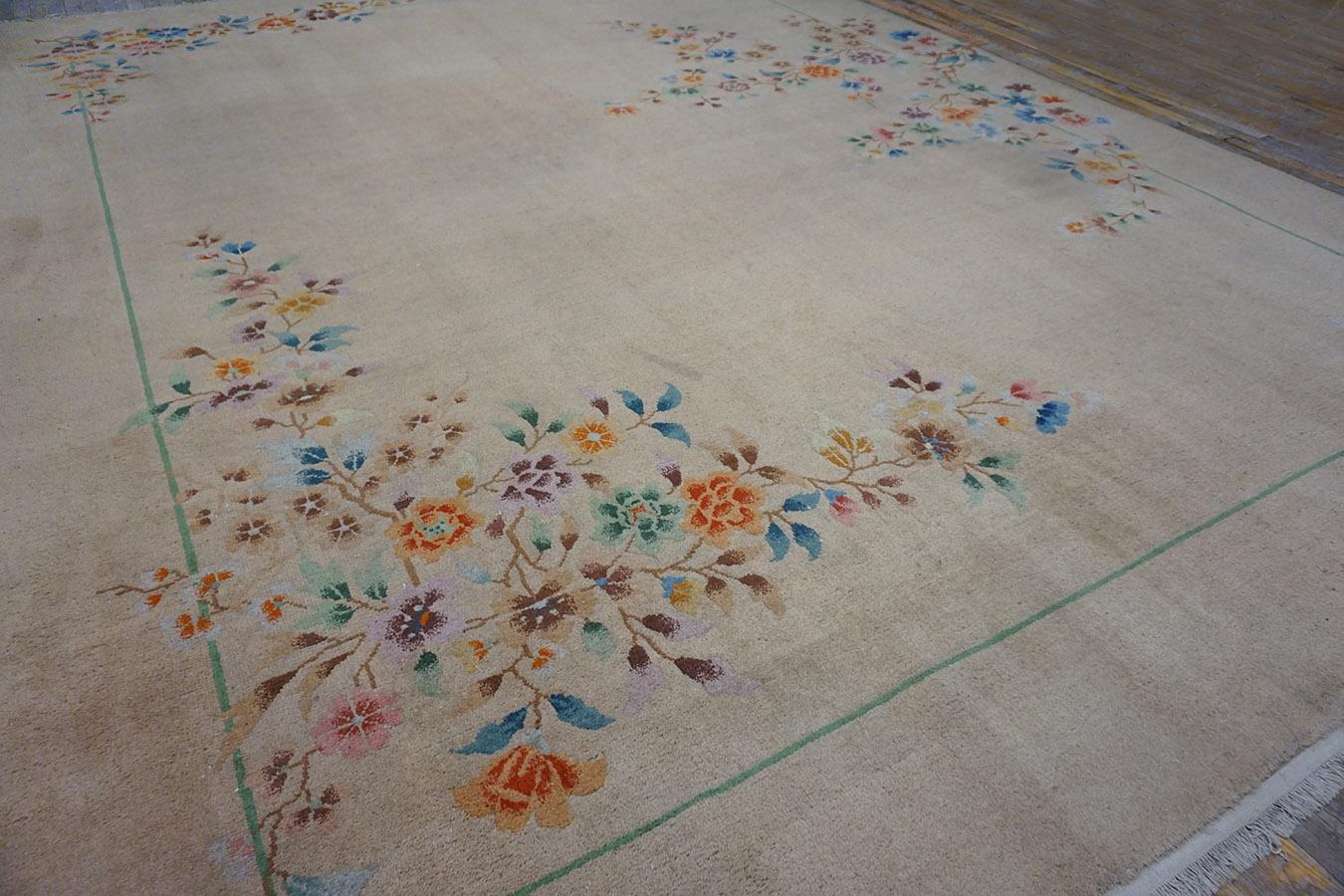 Noué à la main Tapis chinois Art Déco des années 1930 ( 11' X 13' 9