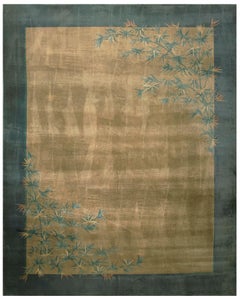 1920s Tan Camel Floral Antique Chinese Art Deco Rug 11'10''x14'8'' Wool Carpet