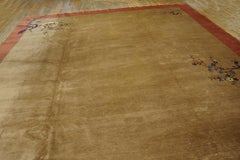 1920s Beige Floral Antique Chinese Art Deco Carpet 11'4''x15'4'' Handknotted Rug