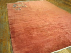 1940s Orange Floral Antique Chinese Art Deco Rug 11'0"x16'3" Knotted Wool Carpet