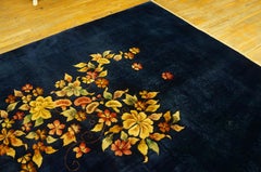 1930s Blue Multicolor Floral Antique Chinese Art Deco Carpet 11'x16'9" Wool Rug