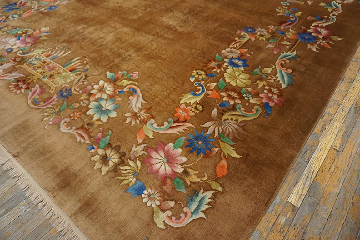 Hand-Knotted 1930s Chinese Art Deco Carpet ( 11'10