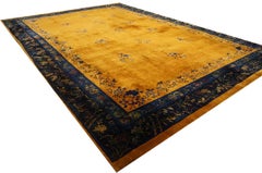 1920s Gold Open Field Floral Antique Chinese Art Deco Carpet 11'8" x 16'8" Rug