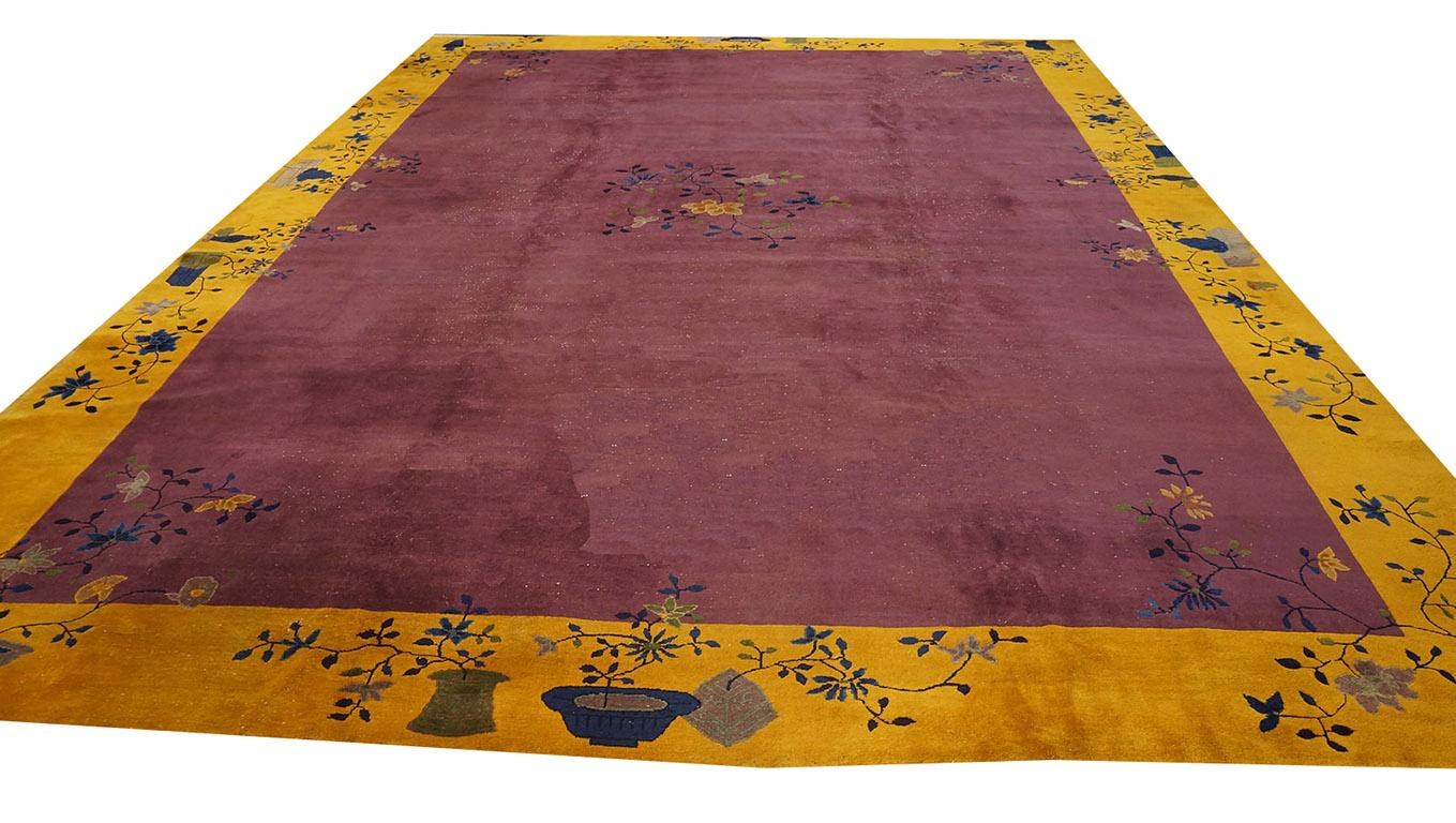 Wool 1920s Chinese Art Deco Carpet ( 12' x 17'6'' - 365 x 535 ) For Sale