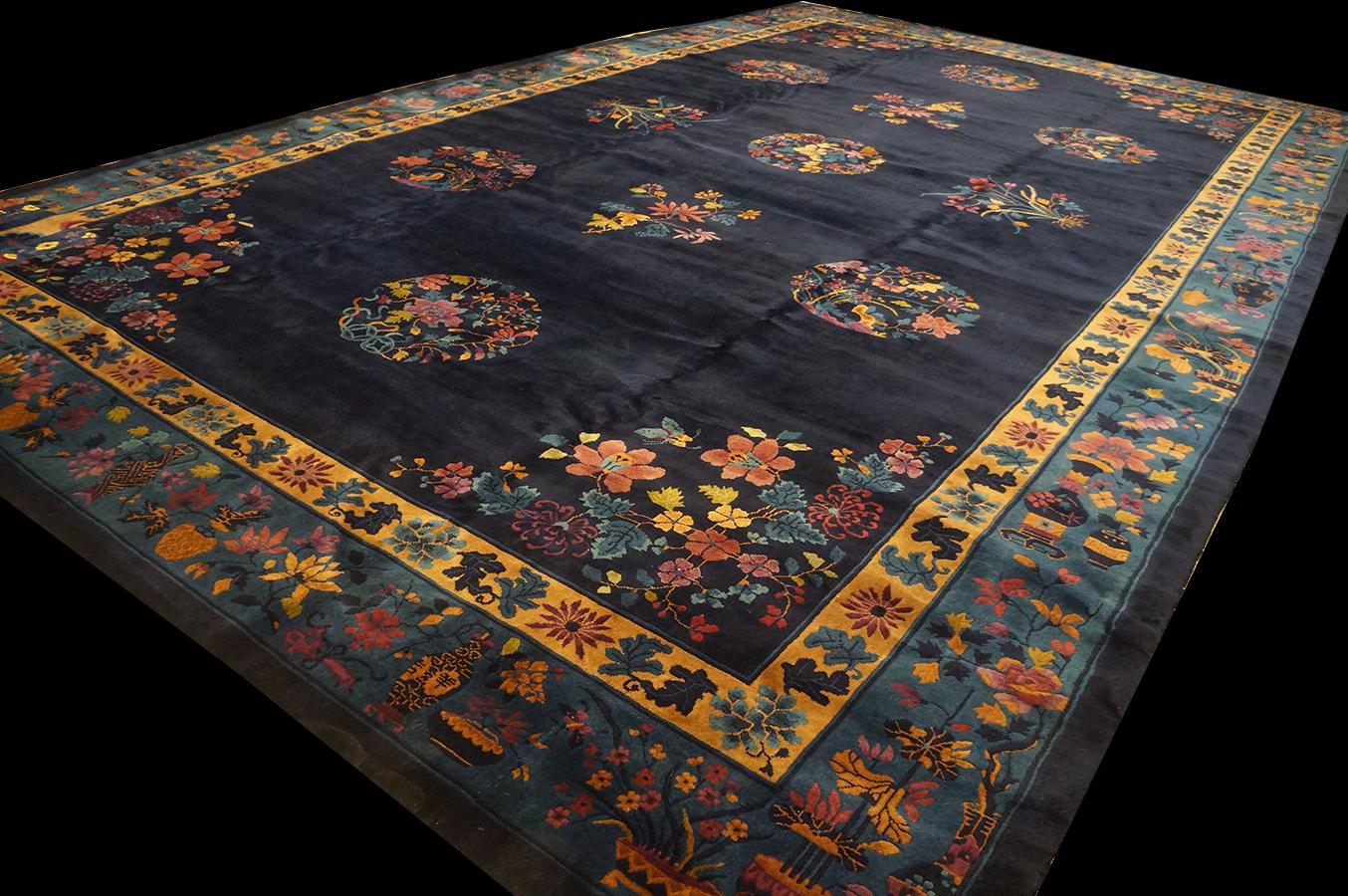 Hand-Knotted 1920s Chinese Art Deco Carpet (  12'5
