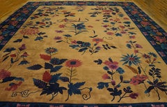 1920s Golden Flowers Modern Chinese Art Deco Carpet 13'x15'6" Knotted Wool Rug