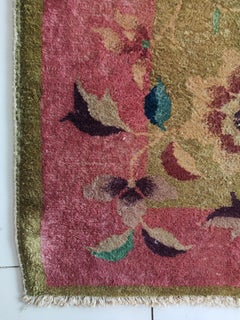 1920s Pink Modernist Antique Chinese Art Deco Carpet 2'2"x3'9" Knotted Wool Rug