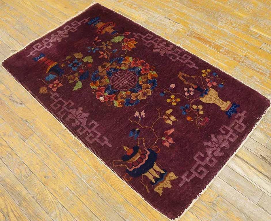 Hand-Knotted 1920s Chinese Art Deco Rug ( 2'4