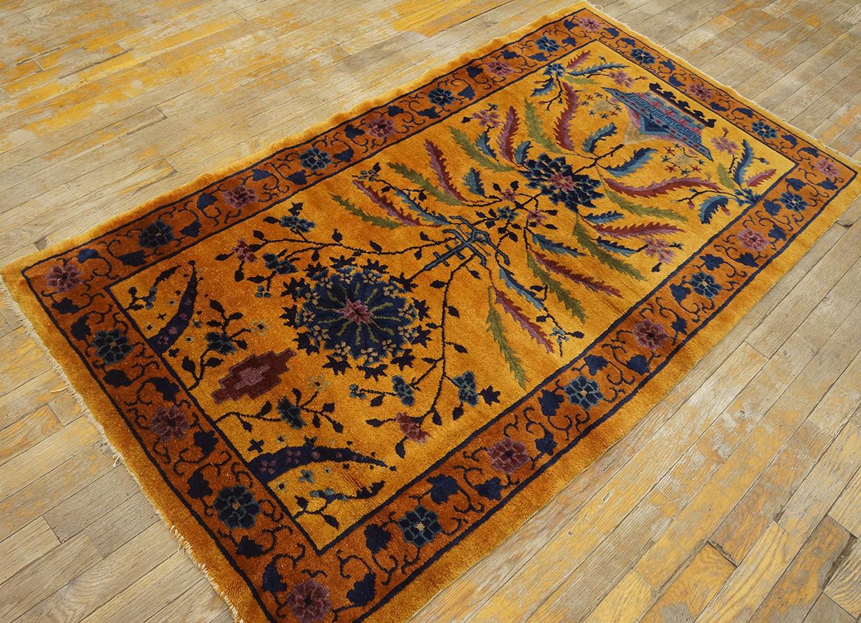 Hand-Knotted 1920s Chinese Art Deco Carpet ( 3'' x 5'6'' - 92 x 167 ) For Sale