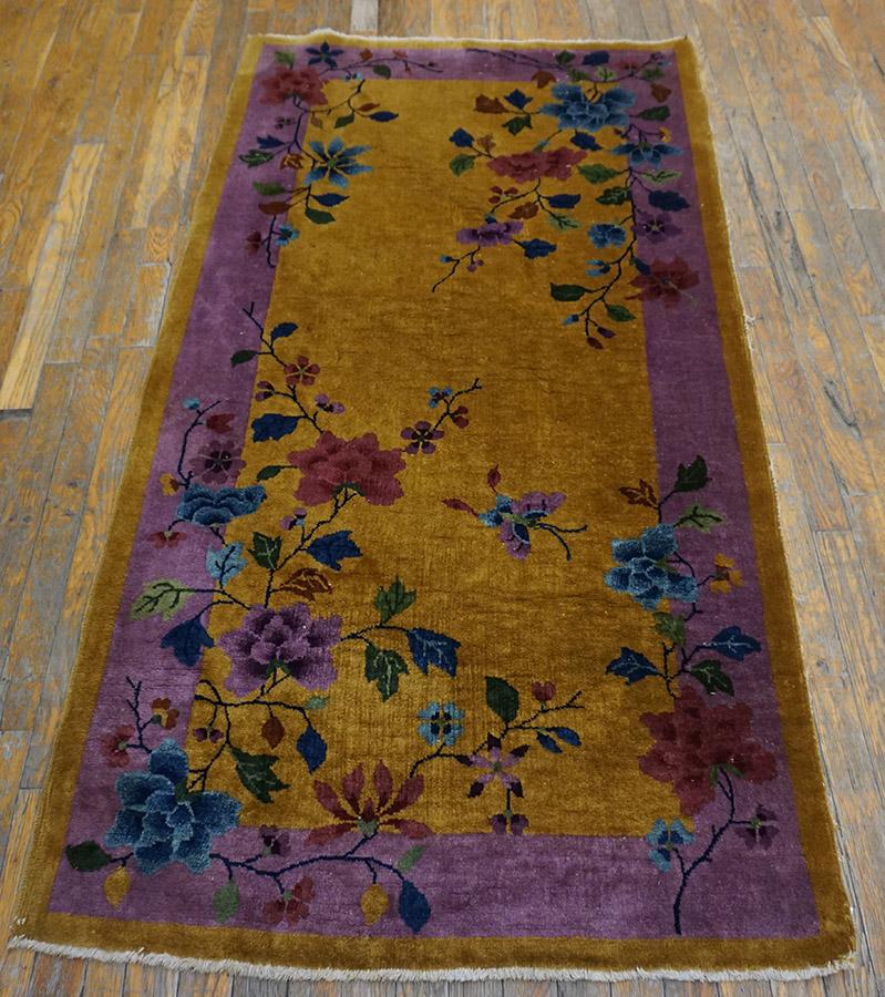 Hand-Knotted 1920s Chinese Art Deco Carpet ( 3'1