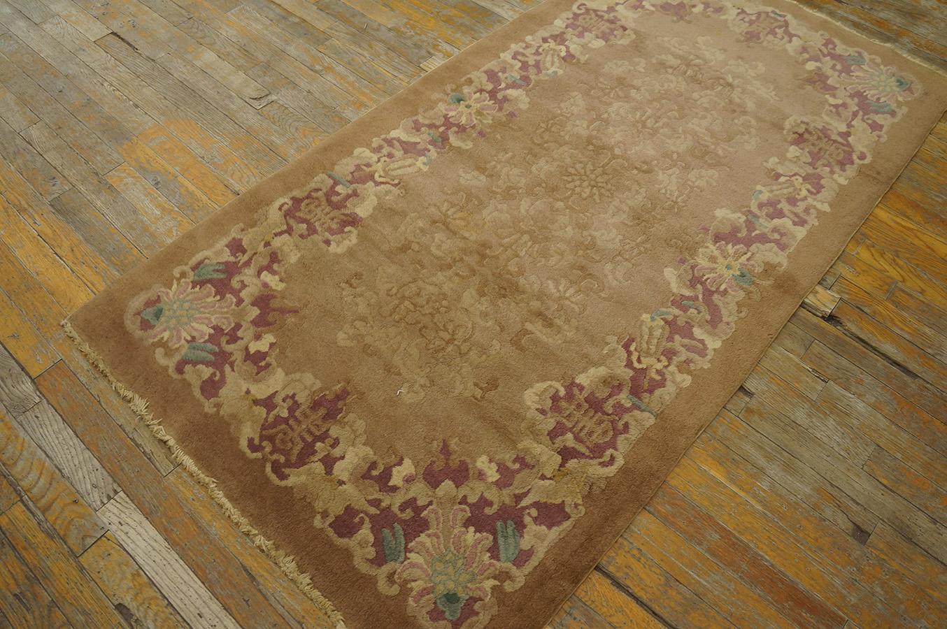 Hand-Knotted Antique Chinese Art Deco Rug 3' 2'' x 5' 10'' For Sale