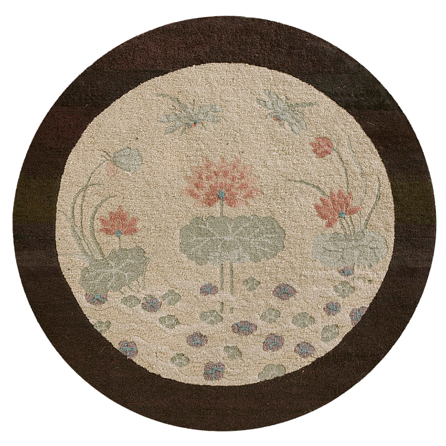 1920s Round Chinese Art Deco  Carpet (  3' x 3' - 92 x 92 cm ) For Sale