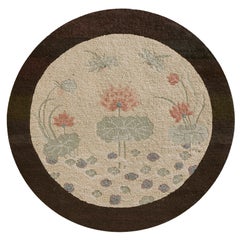 Antique 1920s Round Chinese Art Deco  Carpet (  3' x 3' - 92 x 92 cm )