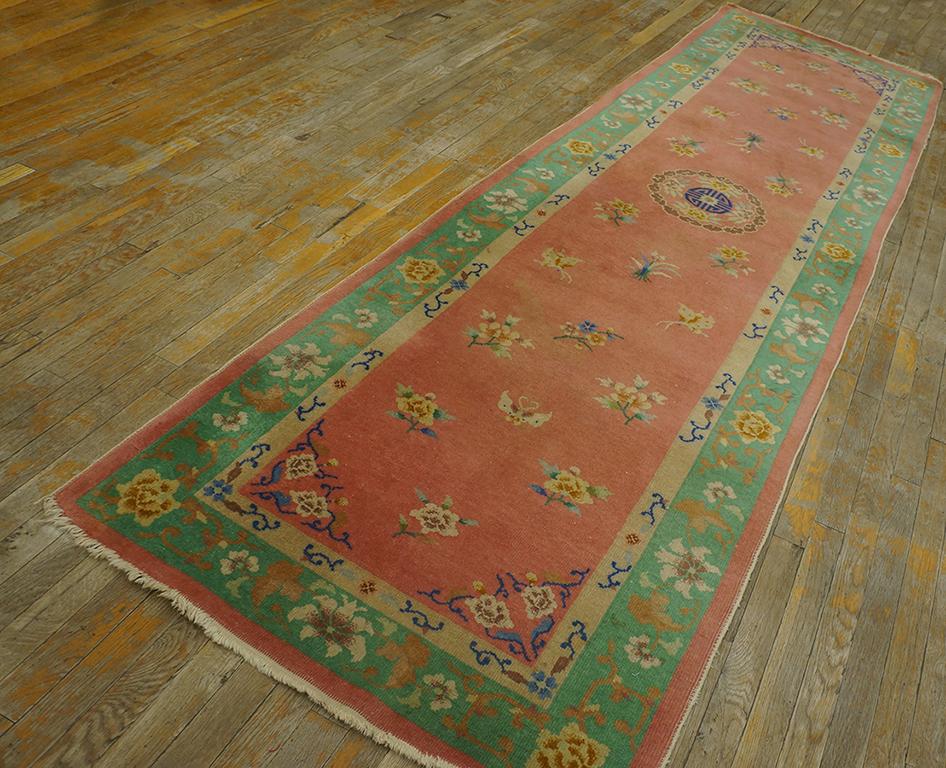 Hand-Knotted 1930s Chinese Art Deco Runner Carpet ( 3' x 11' - 90 x 335 ) For Sale