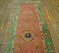Splendid Rose Color & Green Border with Cute Floral Antique Art Deco Runner Rug