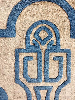 1920s Ivory Blue Unique Geometric Antique Chinese Art Deco Rug 3'x5' Wool Carpet