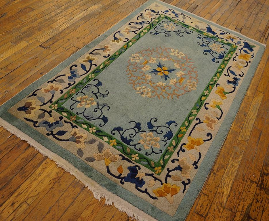 Hand-Knotted 1920s Chinese Art Deco Carpet ( 3'7