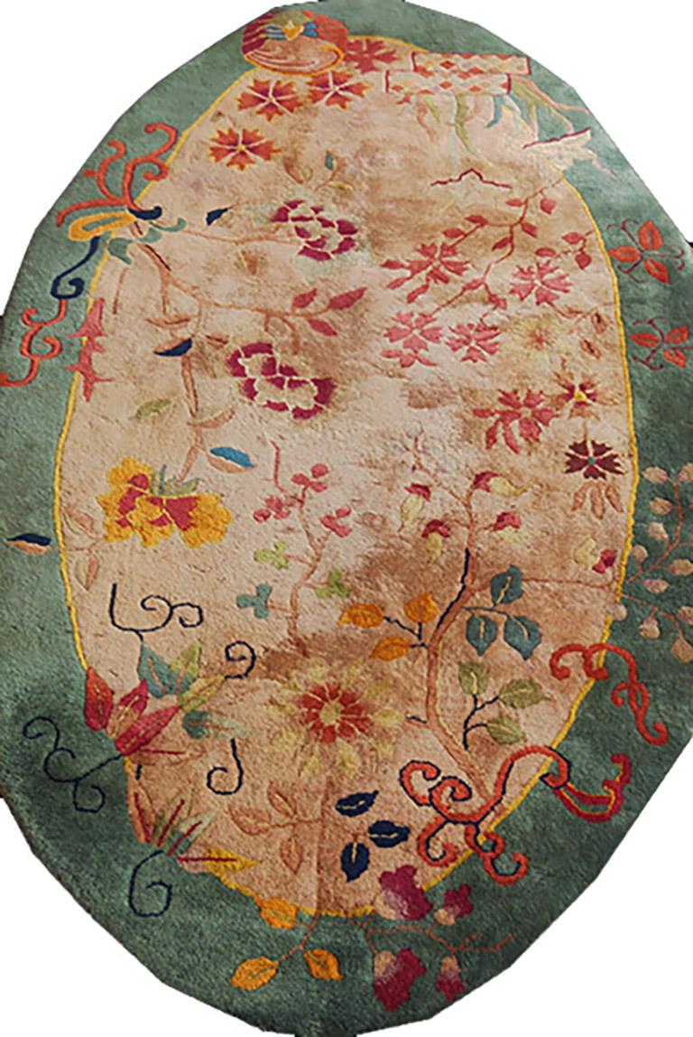 Hand-Knotted 1920s Chinese Art Deco Oval Carpet ( 4' x 6'10