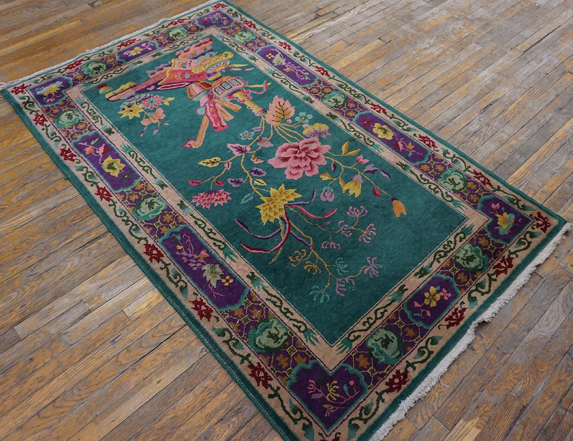 Hand-Knotted Antique Chinese Art Deco Rug 4' 0'' x 6' 10''