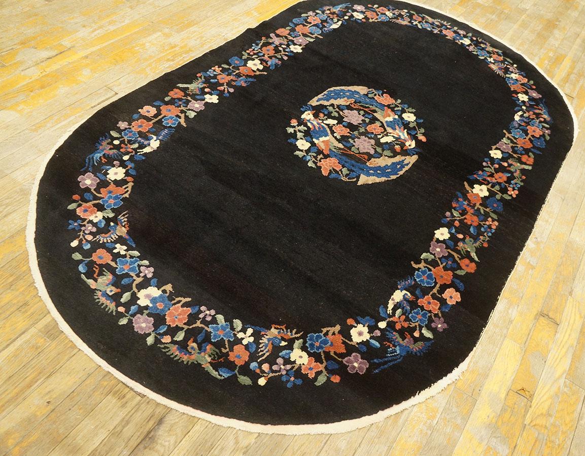 1920s Oval Chinese Art Deco Carpet on Back Background 
( 4'1