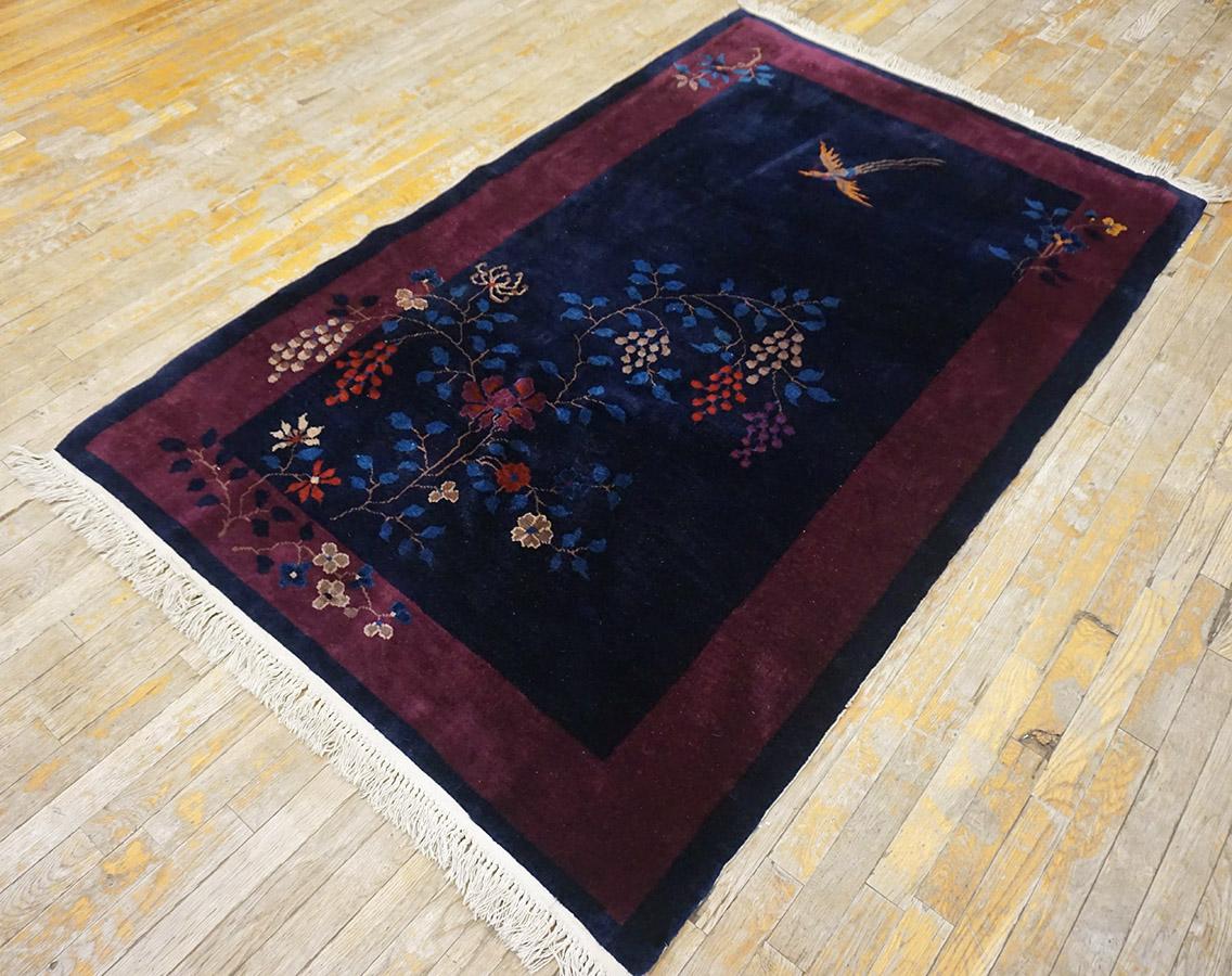 Hand-Knotted 1920s Chinese Art Deco Carpet ( 4'1