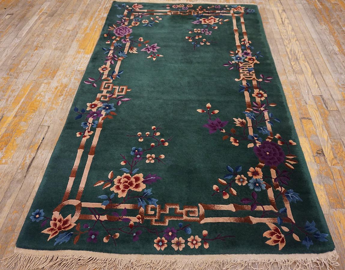 Hand-Knotted 1920s Chinese Art Deco Rug ( 4'2