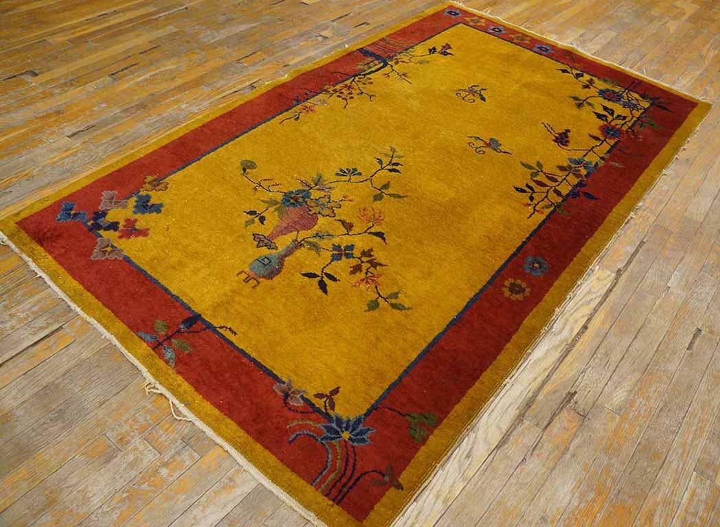 1920s Chinese Art Deco Carpet on Yellow-Gold Background 
( 4' x 6'10