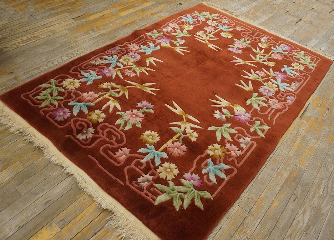 Hand-Knotted 1930s Chinese Art Deco Carpet ( 4'4