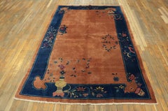 1920s Salmon Floral Antique Chinese Art Deco Carpet 5'x7'10" Knotted Wool Rug