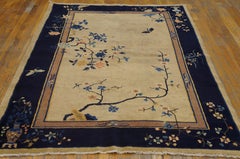 1920s Beige Floral Antique Chinese Art Deco Carpet 5'x7'8" Handknotted Wool Rug