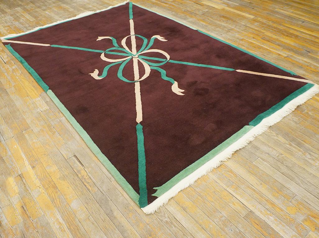 Wool 1930s Chinese Art Deco Carpet ( 5'2