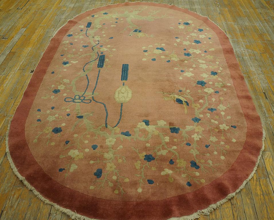 Hand-Knotted 1920s Oval Chinese Art Deco Carpet ( 5'2