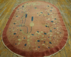Classic Floral Design in Lovely Rose Ground Antique Oval Chinese Art Deco Rug