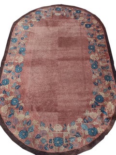 1920s Pink Rose Floral Antique Chinese Art Deco Rug 5'x7'10" Knotted Wool Carpet