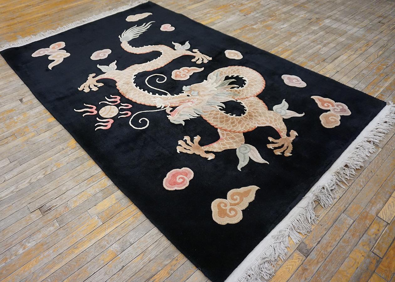 Hand-Knotted Vintage 1980s Chinese Dragon Carpet ( 5'7