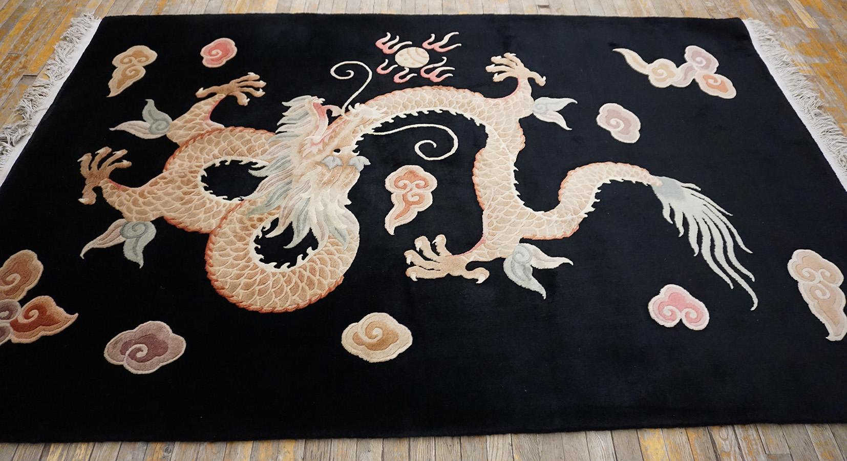 Hand-Knotted Vintage 1980s Chinese Dragon Carpet ( 5'7