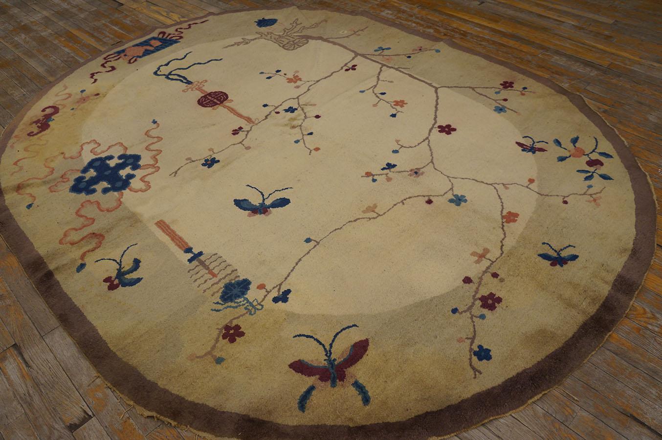 Hand-Knotted 1920s Chinese Oval Art Deco Carpet ( 6'2'' x 7'9'' - 188 x 236 ) For Sale