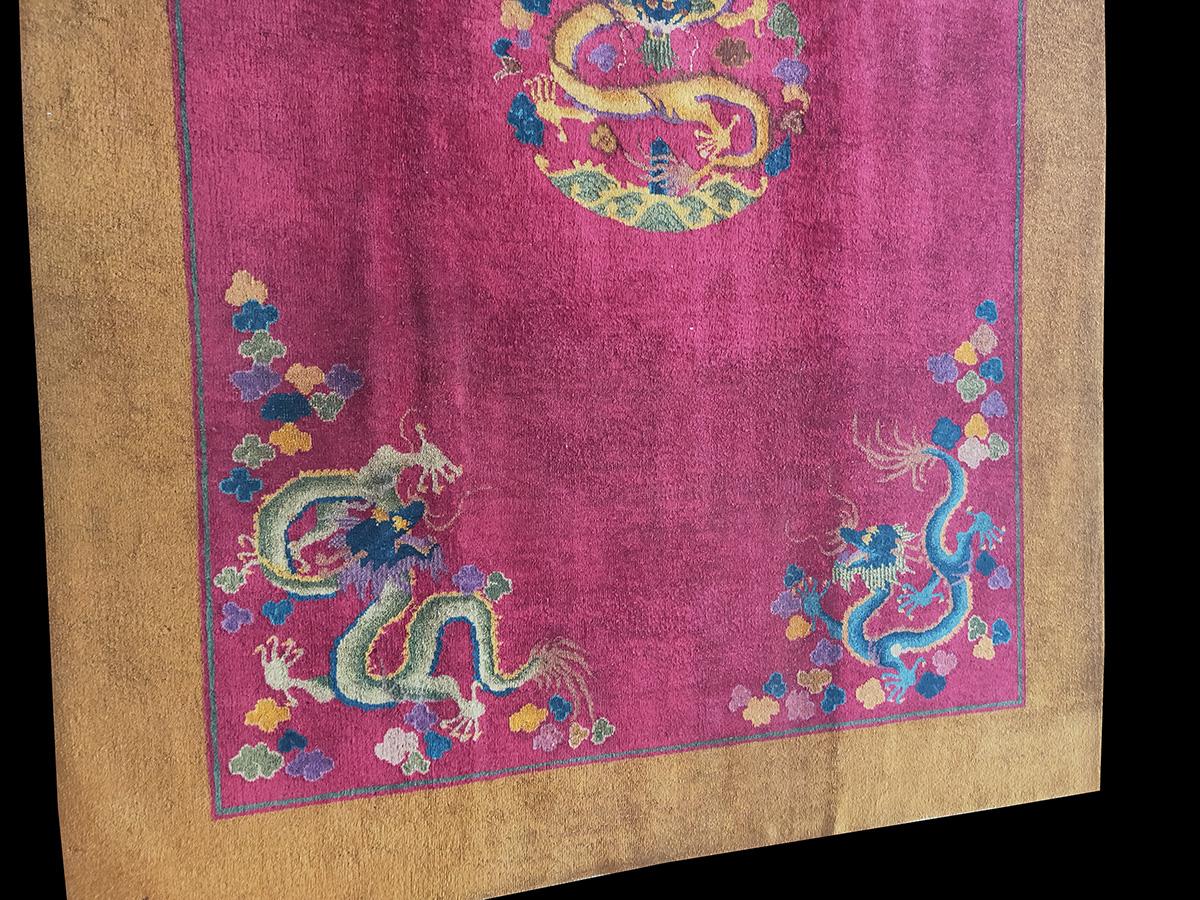 Wool 1920s Chinese Art Deco Dragon Carpet ( 6' x 8'9