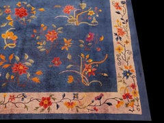 1920s Blue Flowers Antique Chinese Art Deco Rug 6'0"x8'9" Knotted Wool Carpet