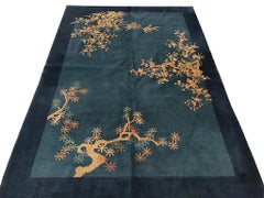 1925 Blue Multicolor Floral Antique Chinese Art Deco Rug 6'2"x8'10" Wool Carpet
